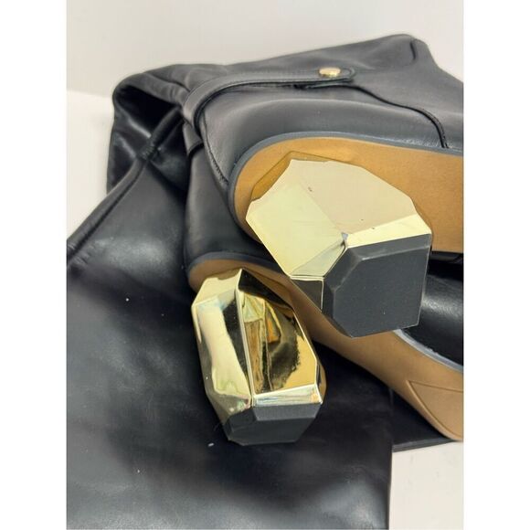 Franco Sarto Knee High Boots Size 9 Black Leather Gold Heel Side Zip - Picture 8 of 9